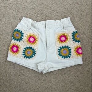 Blank NYC Kids White Shorts with Colorful Crochet Pockets